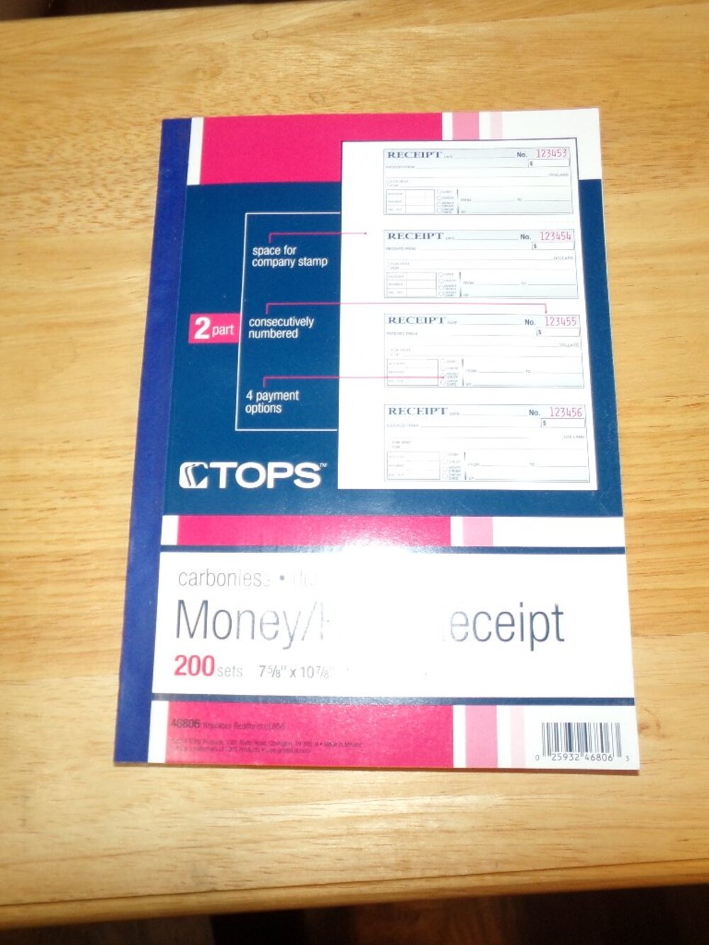 TOPS Office Supplies Money/Rent Receipt Carbonless-duplicate 200 sets